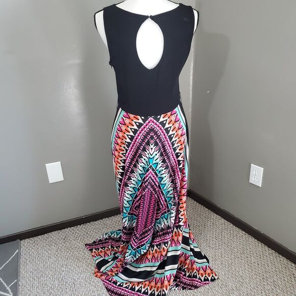 Eliza J Maxi Dress Women's Size 8 Sleeveless Scarf Geometric Print Flowy READ - Picture 4 of 15